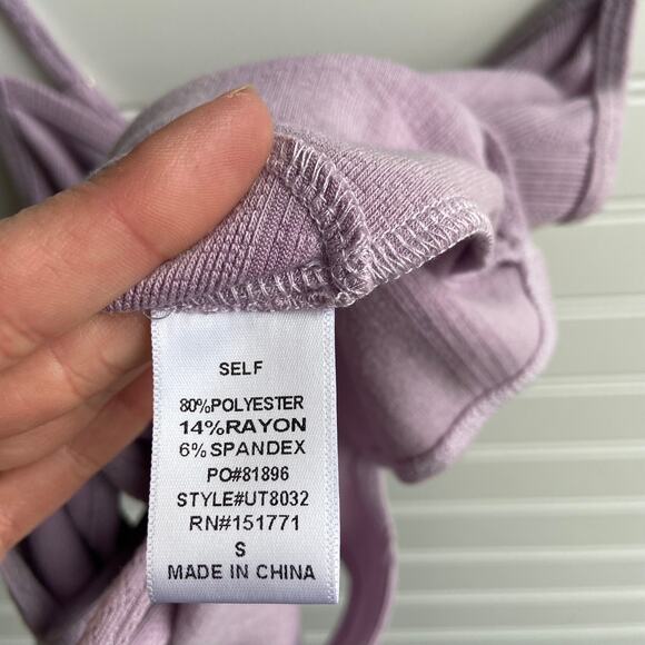 Le Lis S Lavender Purple Tie Up Ruched Keyhole Cutout Camisole Bodysuit - Picture 7 of 7